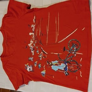 Coral Bay Beach Scene with Bicycle T Shirt Sizer Large
